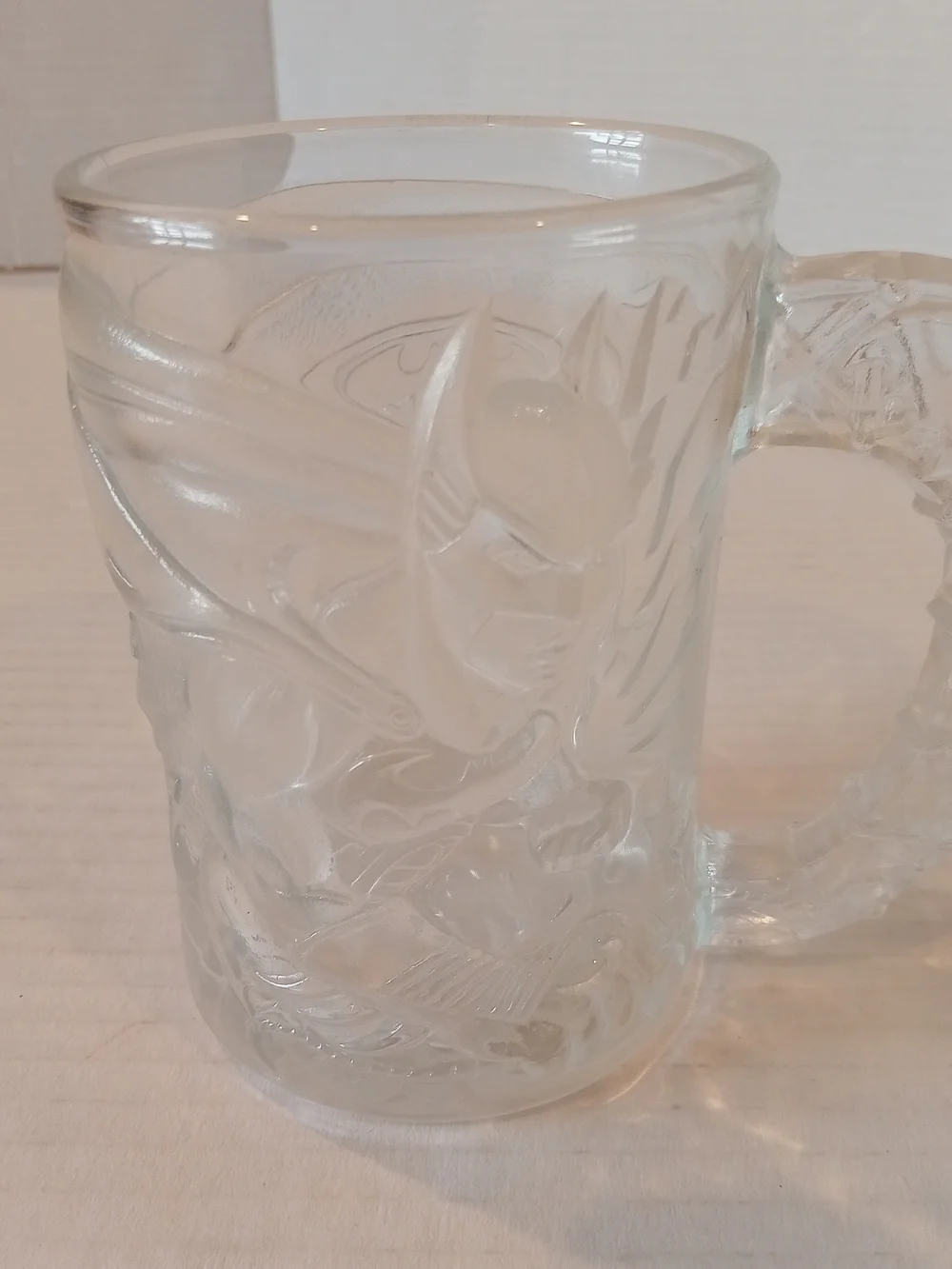 Vtg Mc Donald's 1995 Batman Forever Clear Glass Embossed Mug